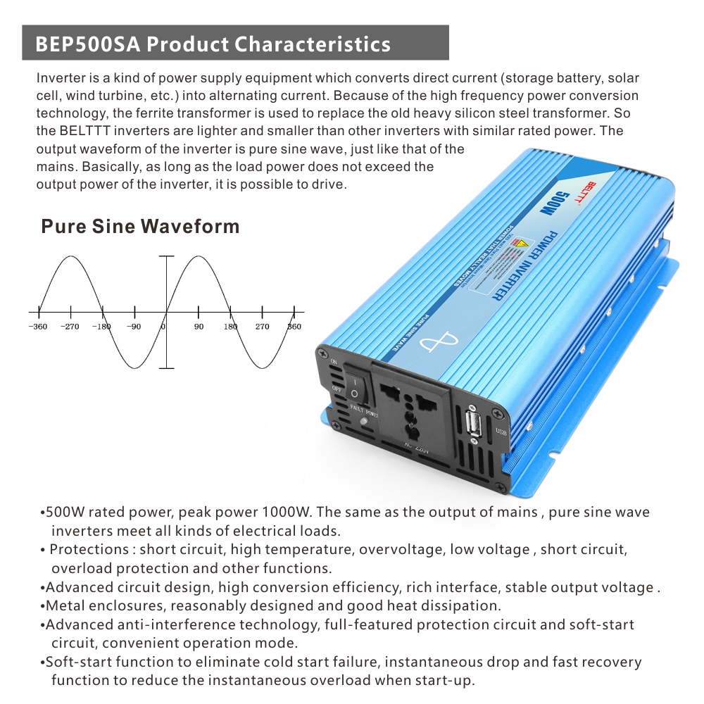 BELTTT 500W pure sine wave inverter